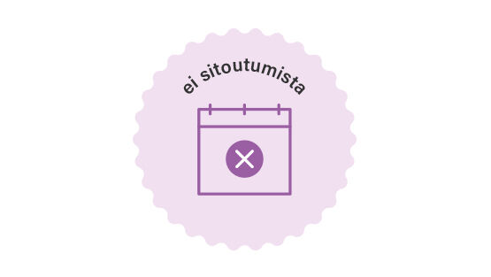 Ei sitoutumista -teksti ja kalenteri-ikoni toisen ikonin sis&auml;ll&auml;
