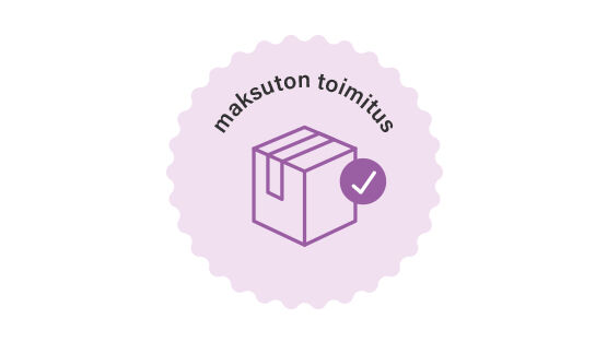 Maksuton toimitus -teksti ja paketti-ikoni toisen ikonin sis&auml;ll&auml;