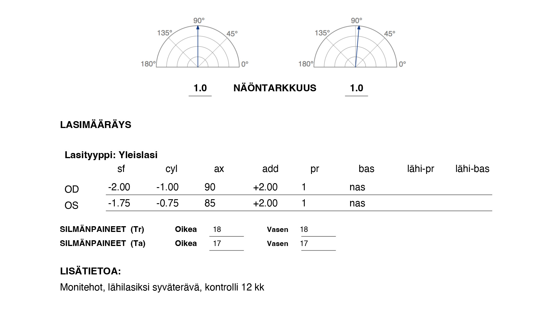 Esimerkkikuva silmälasireseptistä